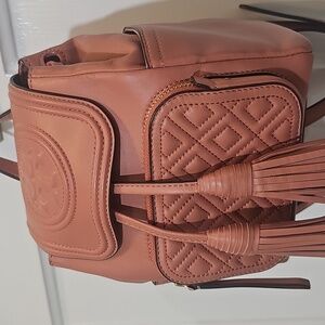 Tory Burch Brown Quilted Backpack with Tassels